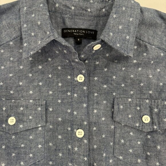 Generation Love Samuel Star-Print Chambray Shirt Size Small - Picture 7 of 8
